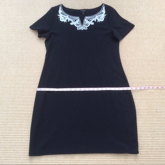 Talbots Black Dress White Embroidered Neckline - L - Picture 8 of 12